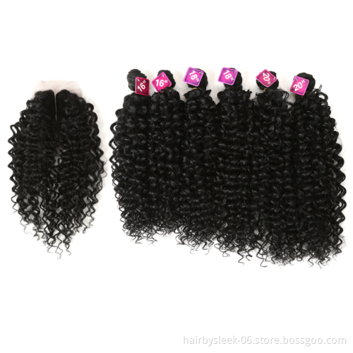 16-20 inches 3 bundles kinky curly with closure synthetic hair  weaving extension afro kinky curl hair for women